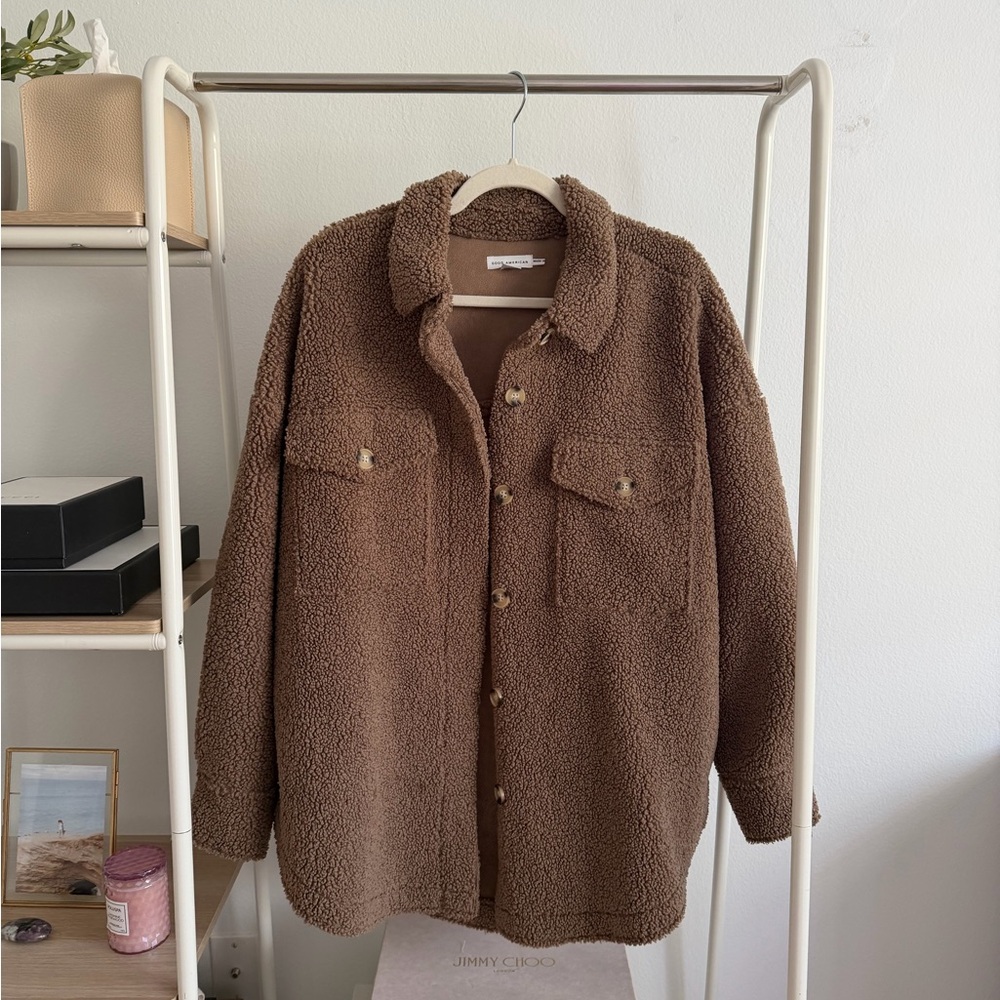 Good American Tan Sherpa Jacket